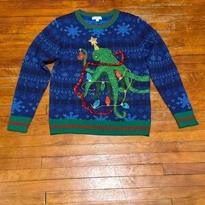 Festive Ugly Christmas Octopus Crewneck Sweater - Blue and Green